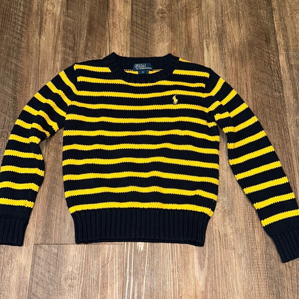 Polo Ralph Lauren Kid’s Rugby Striped Sweater size 5 Blue & Yellow EUC